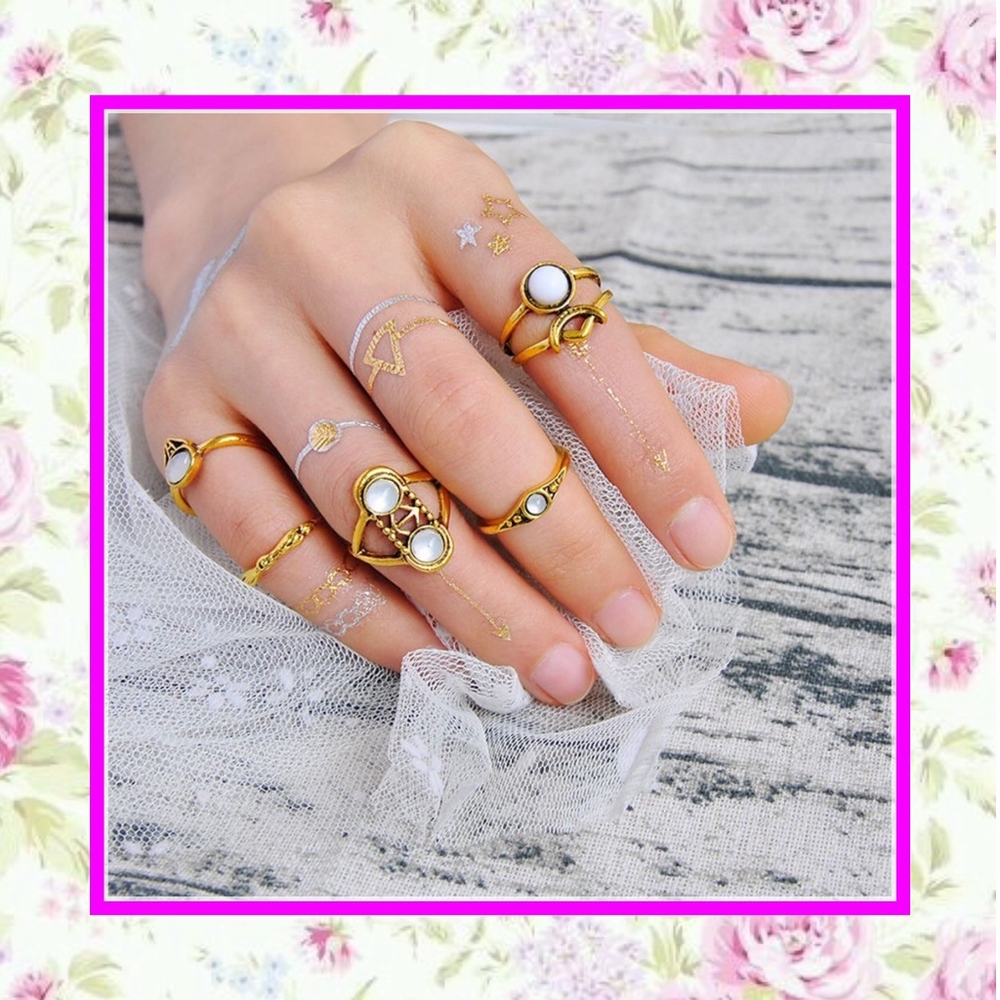 🎀5PC GOLD OPAL MIDI FINGER KNUCKLE RING SET BOHO
